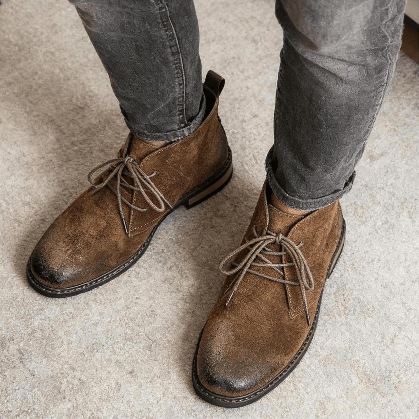 Guipure Lace Panel - Leather Boots Retro Comfortable Brand Retro