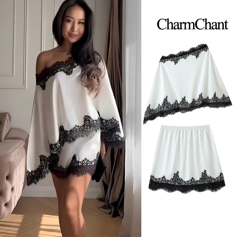 Elastic Lace Trim - CHARMCHANT Women's Satin Lace Trim Two
