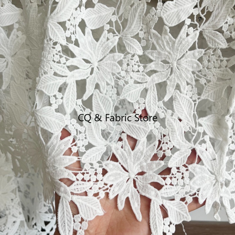 Guipure Lace Panel - White Water-soluble Hollow Leaf Lace Fabric