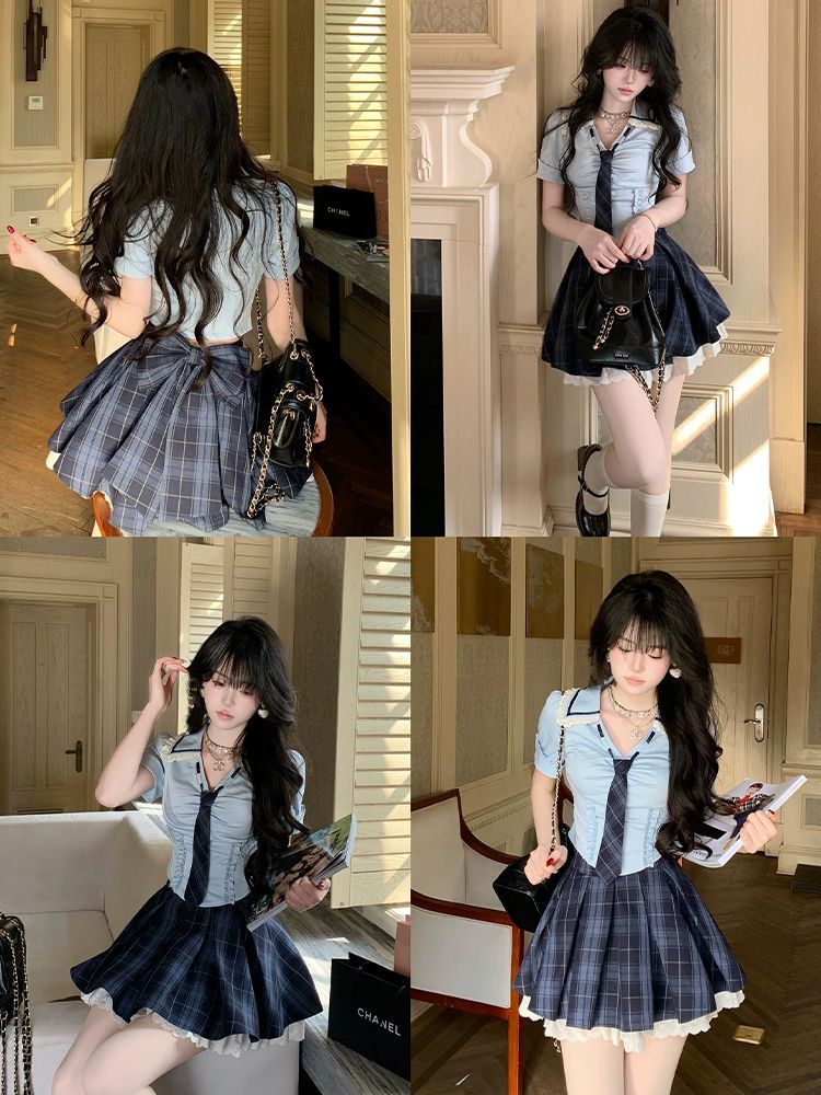 Summer New Preppy Y2K 2 Piece  - đánh giá và giá Elastic Lace Trim