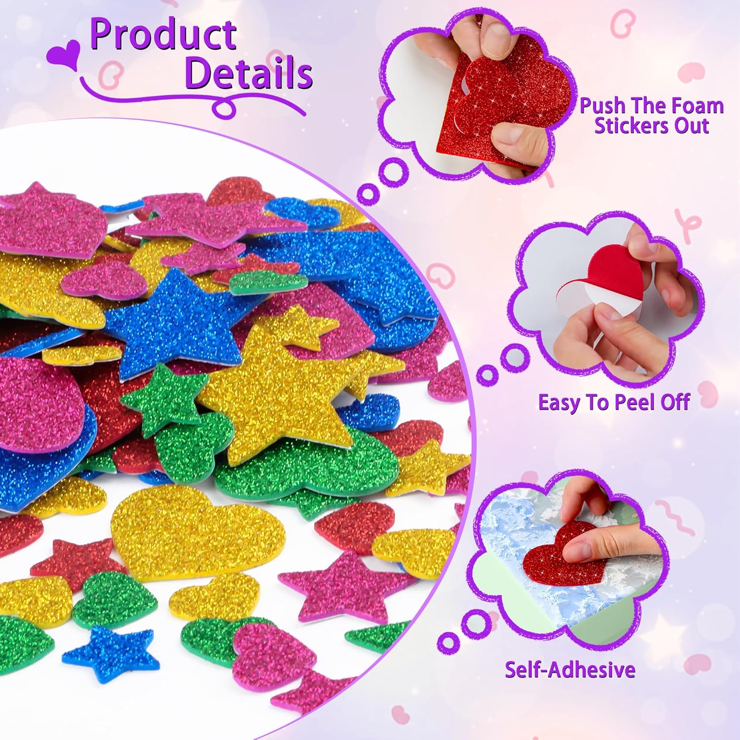 625Pcs Glitter Heart Foam Stic - đánh giá và giá Glitter Vinyl Roll