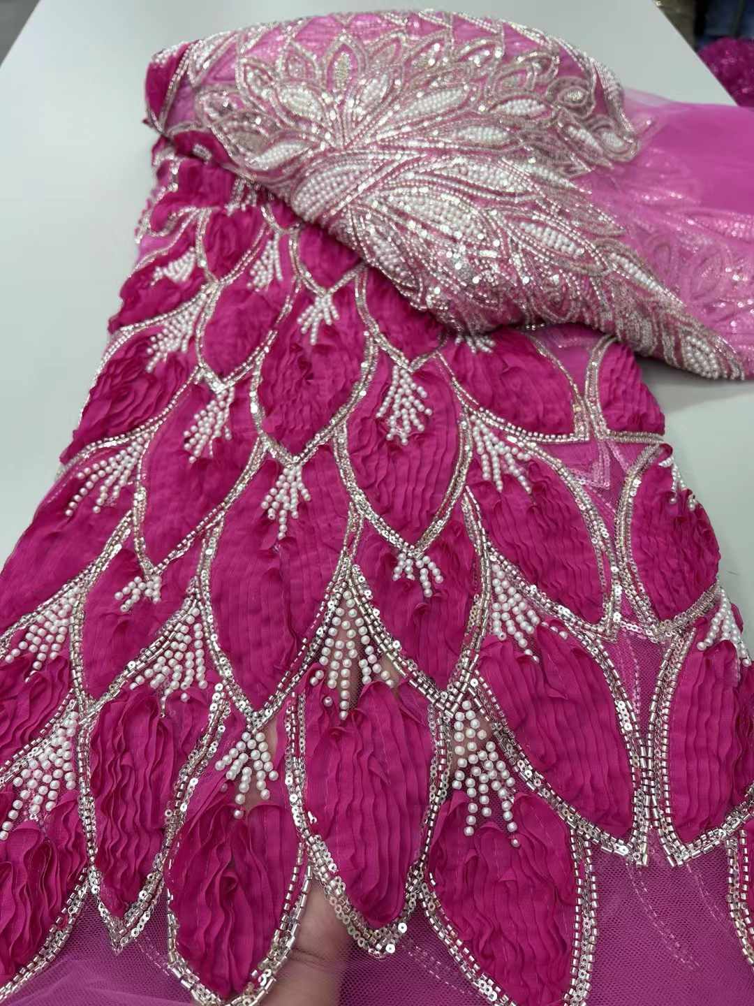 Beaded 3D Lace Fabric Red Lace - đánh giá và giá Guipure Lace Panel