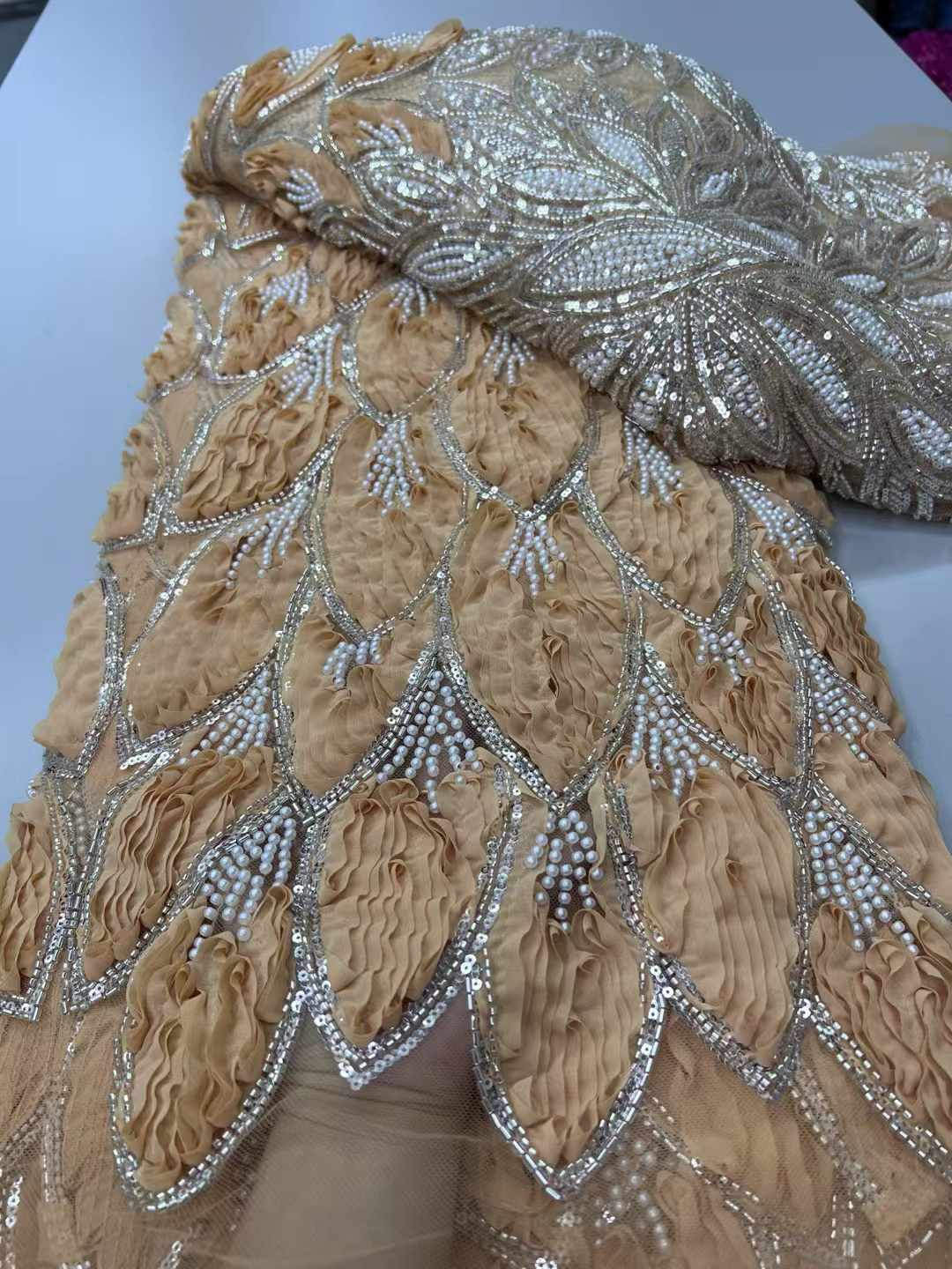 Beaded 3D Lace Fabric Red Lace - đánh giá và giá Guipure Lace Panel