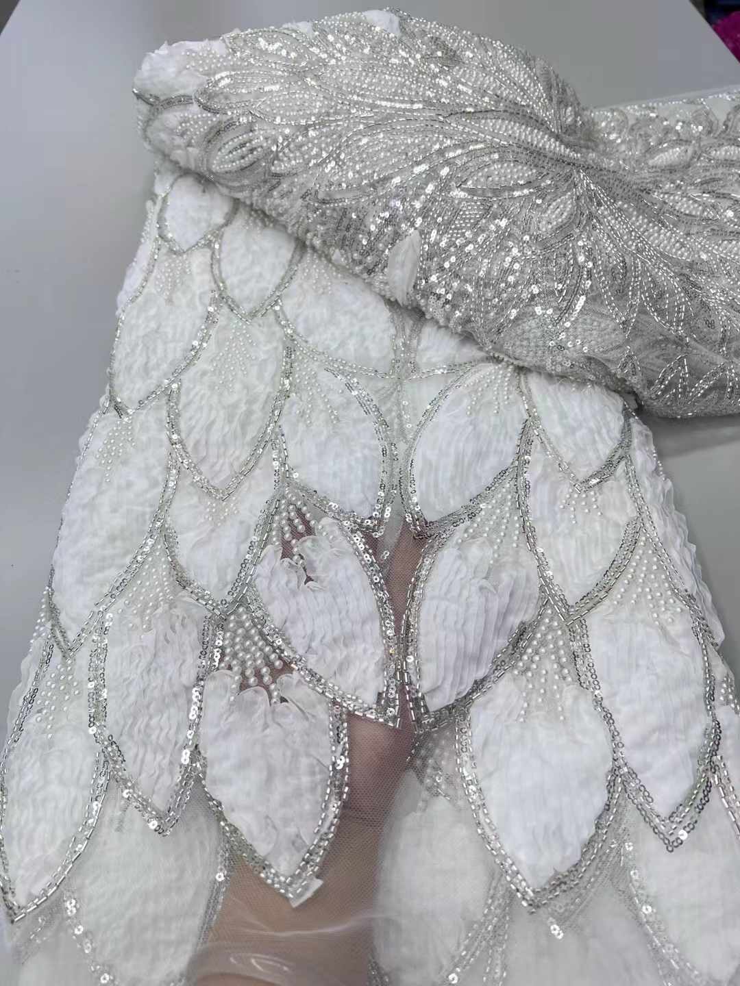 Beaded 3D Lace Fabric Red Lace - đánh giá và giá Guipure Lace Panel