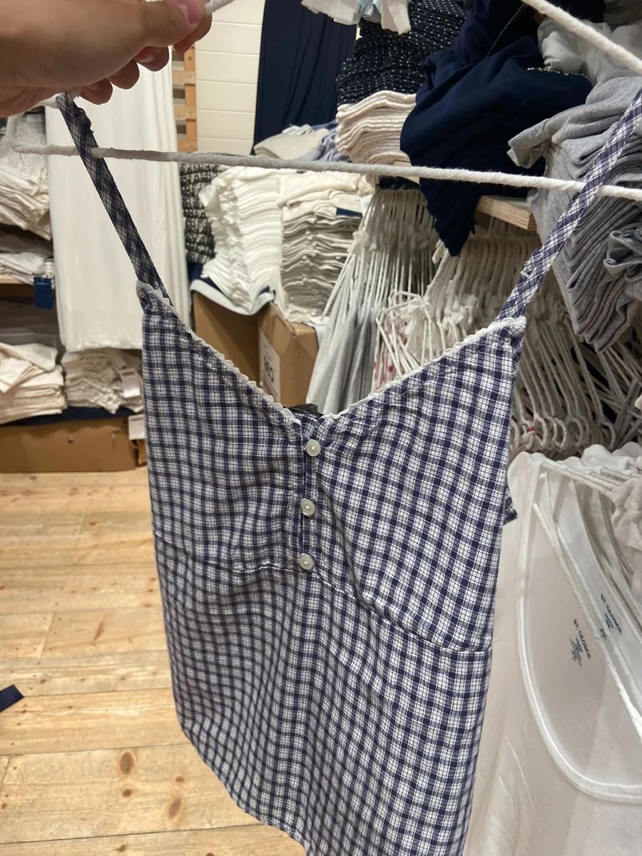 Navy Plaid Tank Shorts 2 Piece - đánh giá và giá Elastic Lace Trim