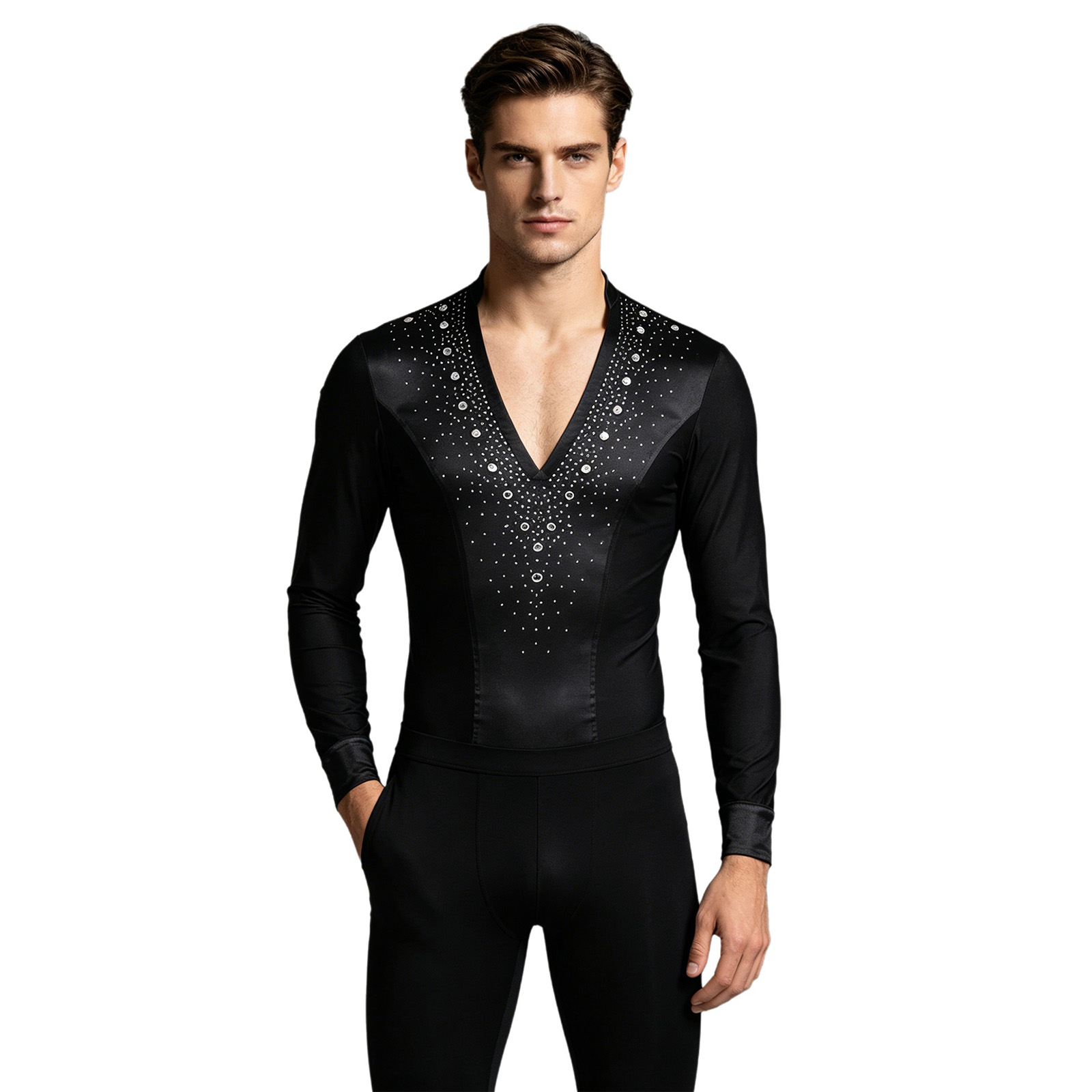 Mens Latin Jazz Dance Leotard  - đánh giá và giá Rhinestone Banding Trim