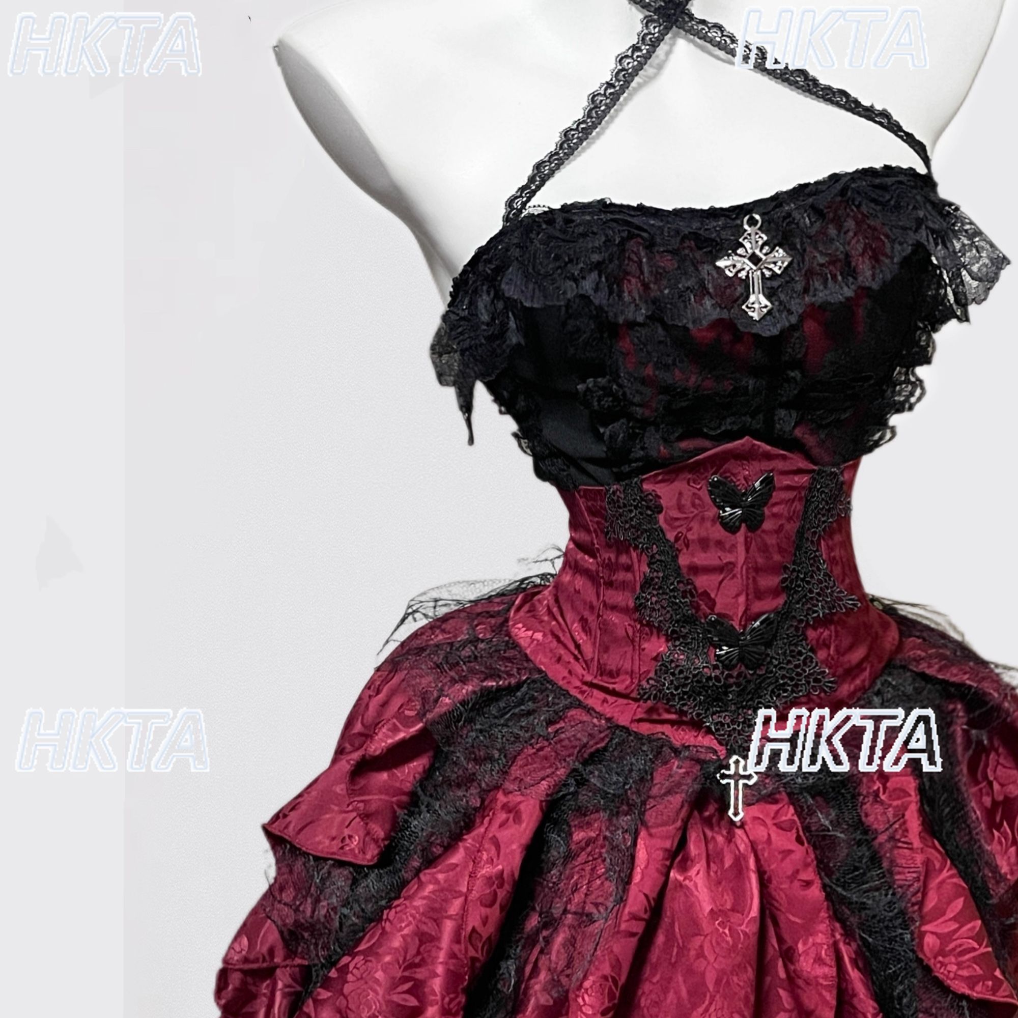 Dark Gothic Style Halter Long  - đánh giá và giá Guipure Lace Panel