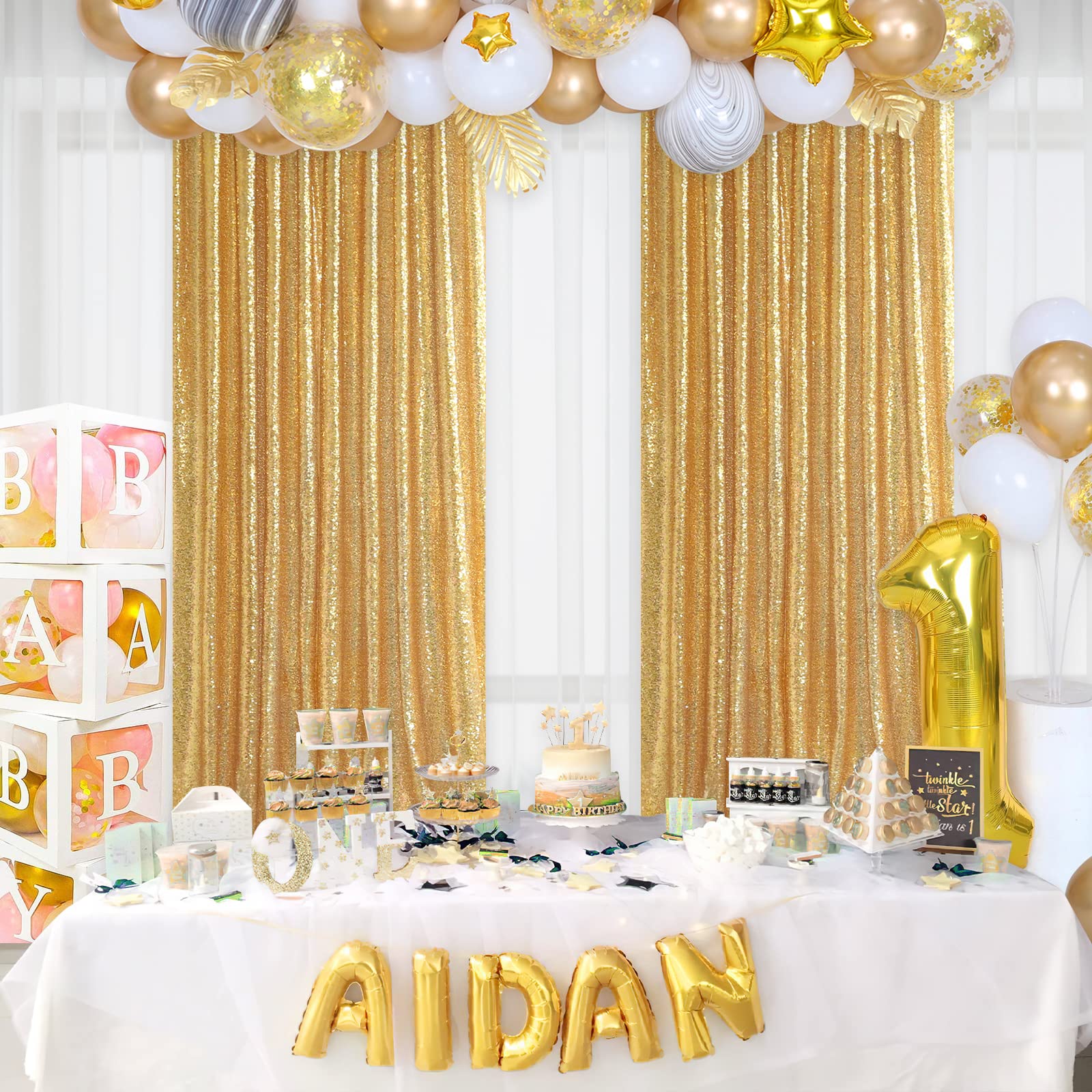 2PCS Gold Sequin Party Backdro - đánh giá và giá Sequin Fabric Panel